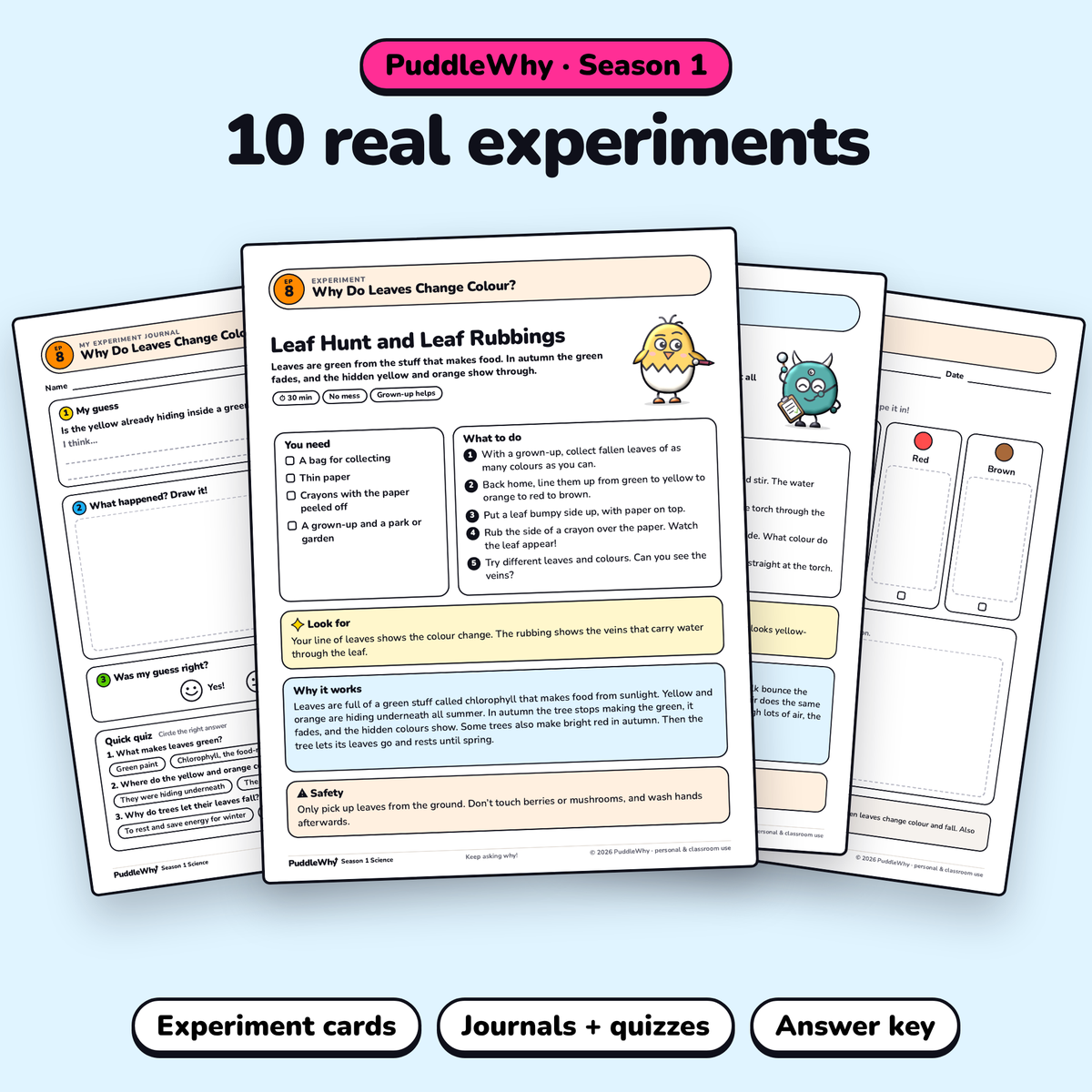 Inside pages of the Science Activity Pack